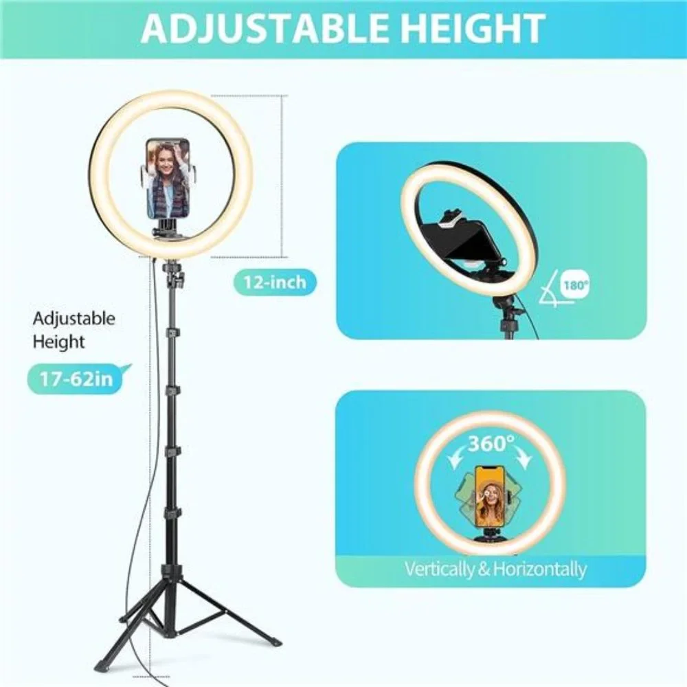 12-inch Ring Light with 62-inch Selfie Stick, Sensyne Tripod and Phone Holder
